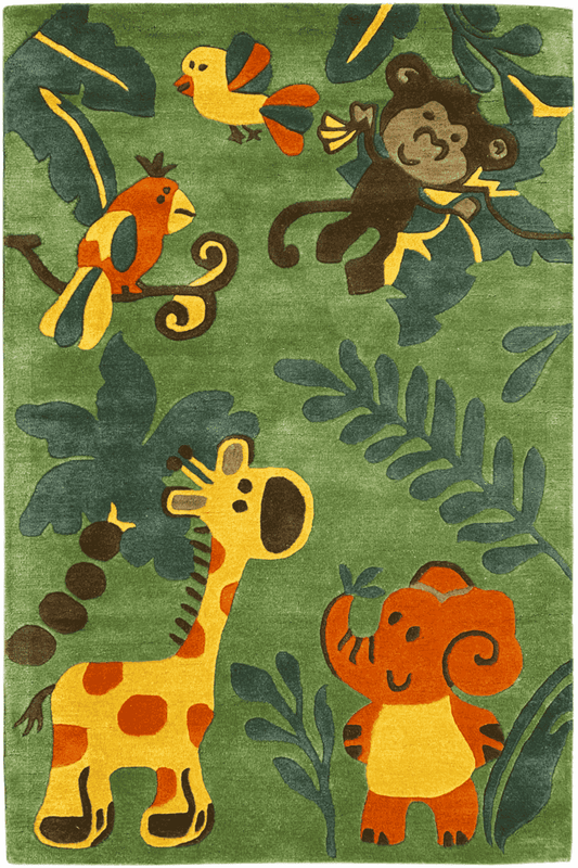 Grüner handgetufteter Kinder-Dschungel-Teppich, 120x180cm (4x6 ft) - German Carpet Shop