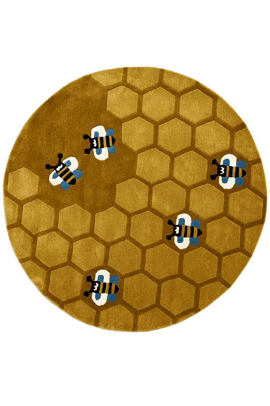 Runder Bienenwaben-Teppich für Kinder - Handgetuftet, 150x150cm (4.9x4.9ft) - German Carpet Shop