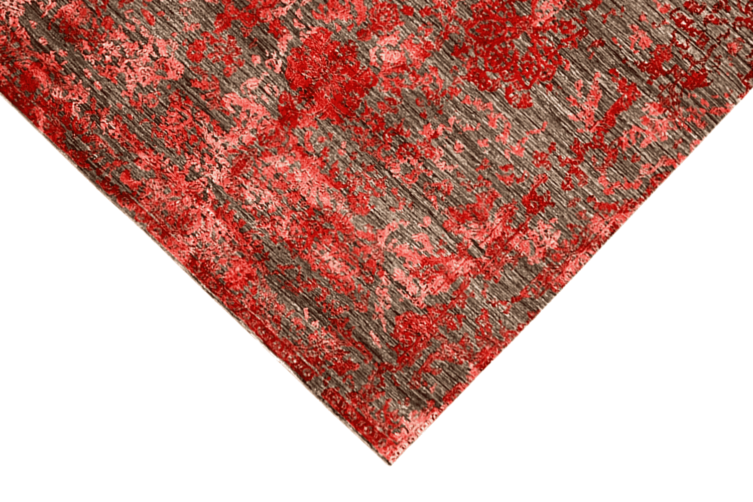 Moderner Roter und Grauer Designer Teppich - Handgefertigt aus Wolle/Viskose, 245x174 cm (8x6 ft) - German Carpet Shop