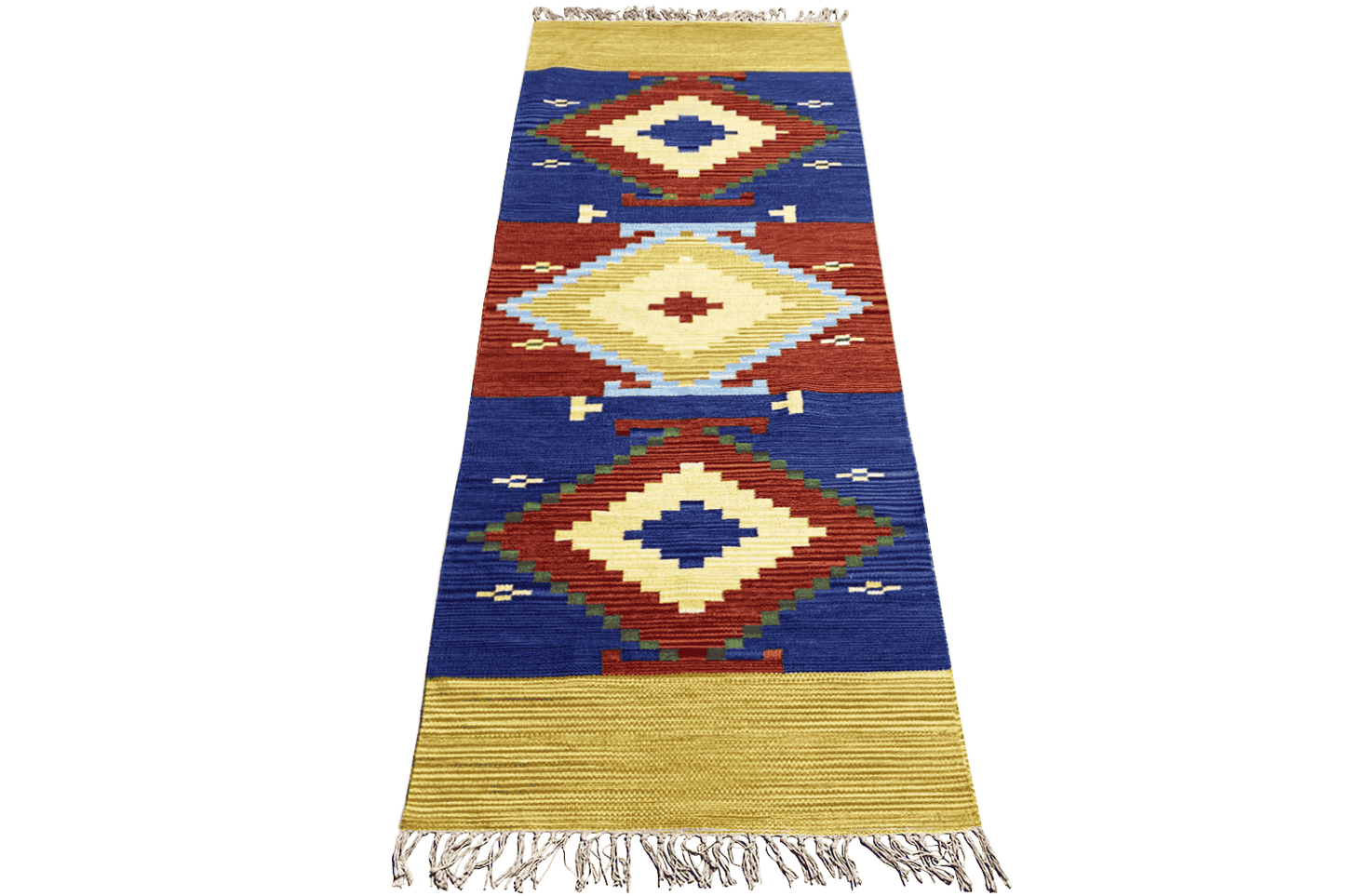 Handgewebter Wollen Kelim Dhurrie Läufer - 250x80cm (8.2x2.6ft) - Geometrisches Indisches Design - German Carpet Shop