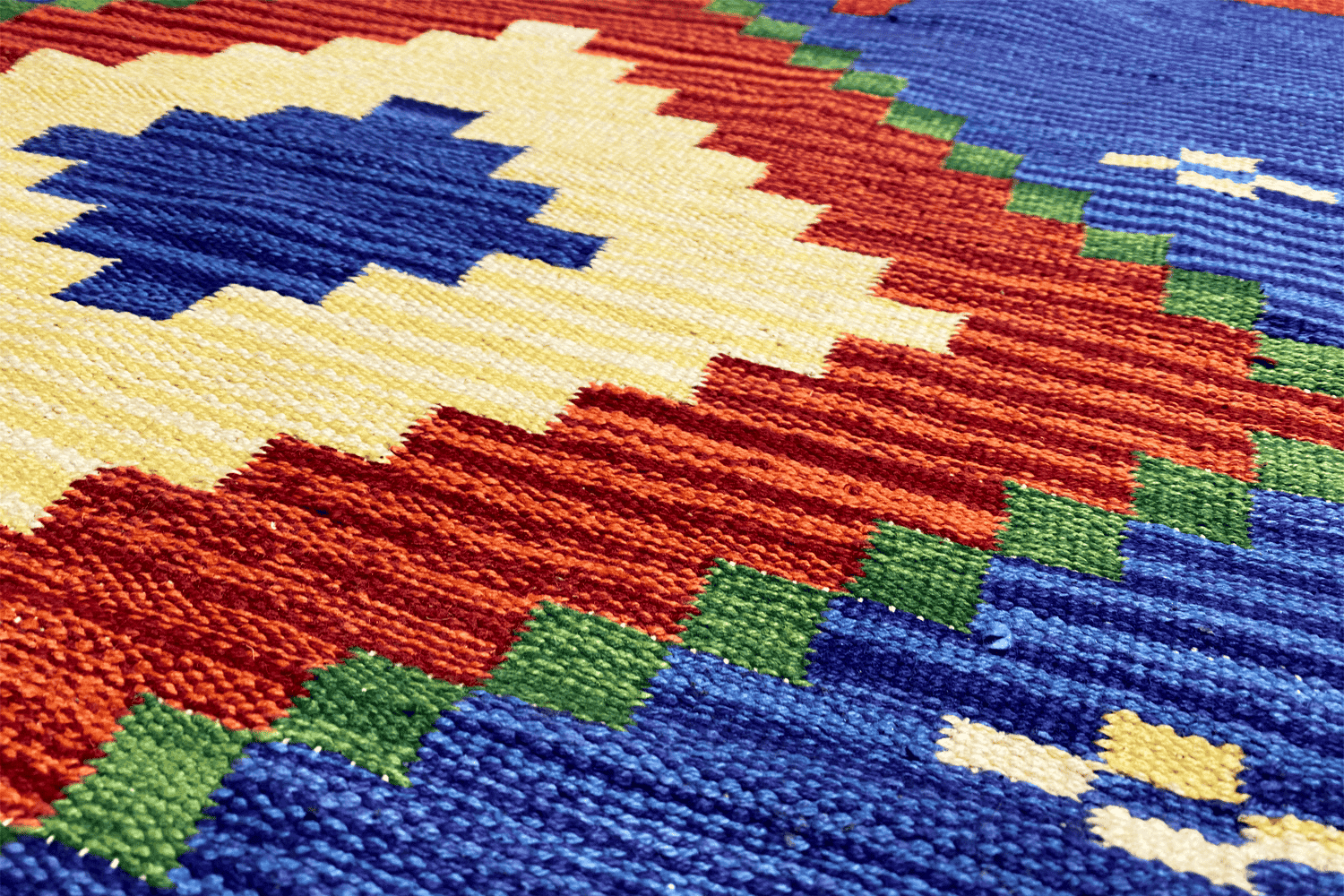 Handgewebter Wollen Kelim Dhurrie Läufer - 250x80cm (8.2x2.6ft) - Geometrisches Indisches Design - German Carpet Shop