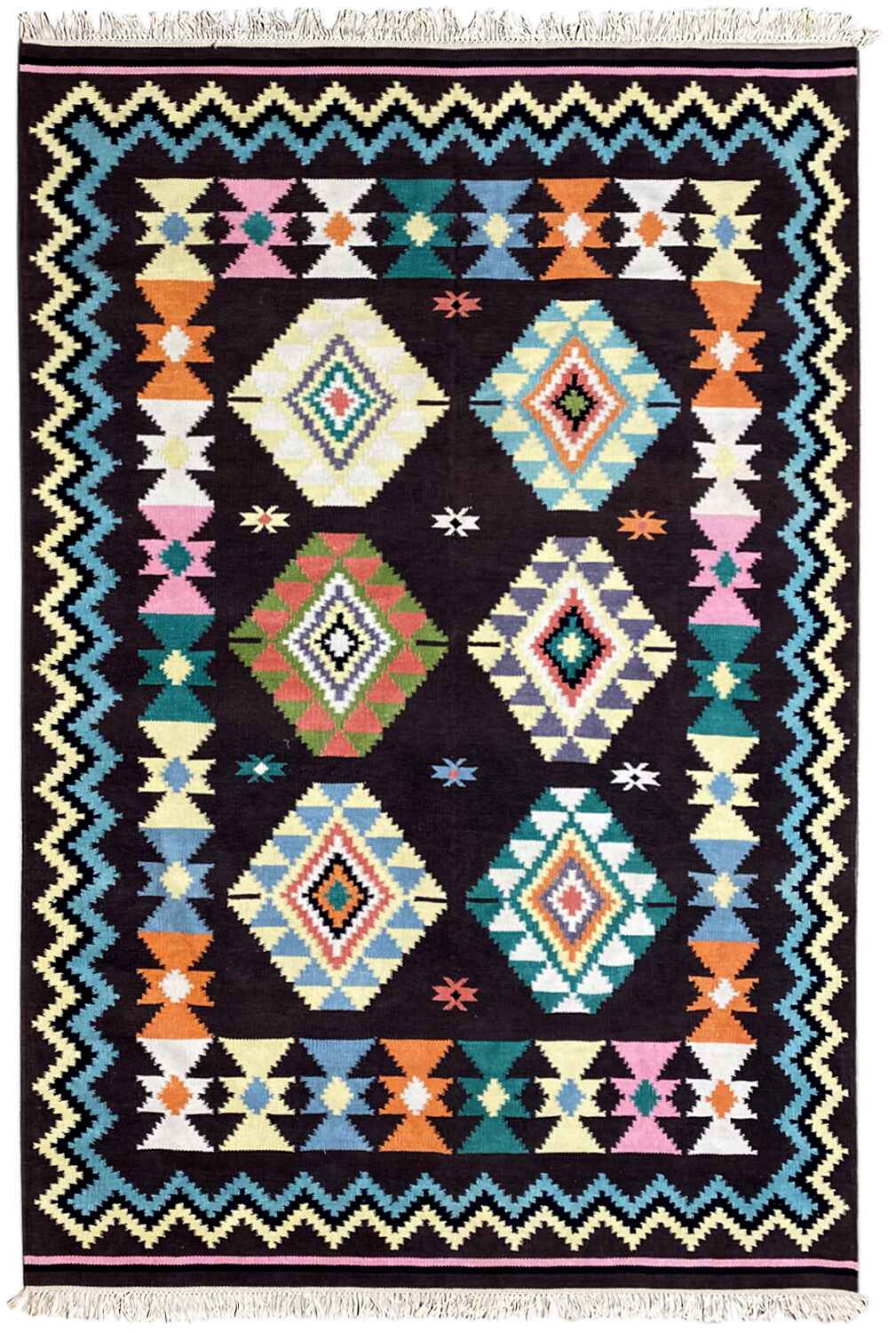 Handgewebter Wollen Kelim Dhurrie Teppich - 240x170 cm (8x6ft)
