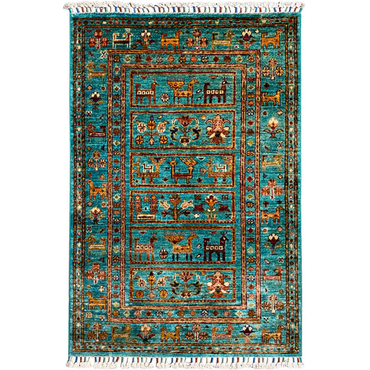 Türkiser Khorjin Teppich 119x83 cm - German Carpet Shop