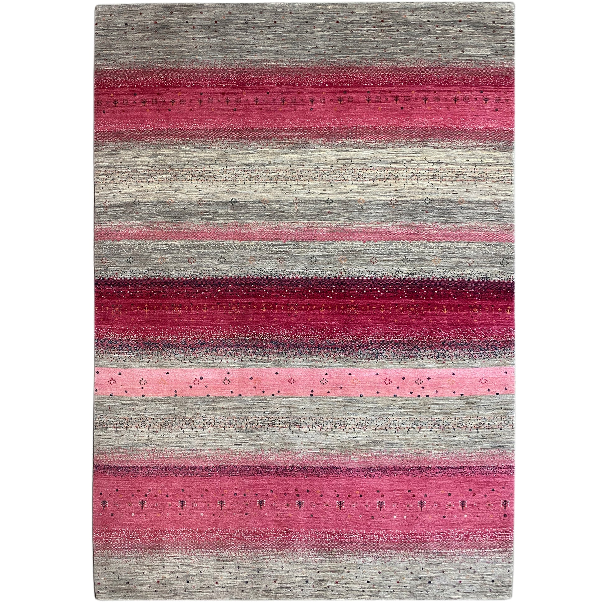 Gabbeh Exklusiver Teppich Rosa/Grau 300x200 cm - German Carpet Shop