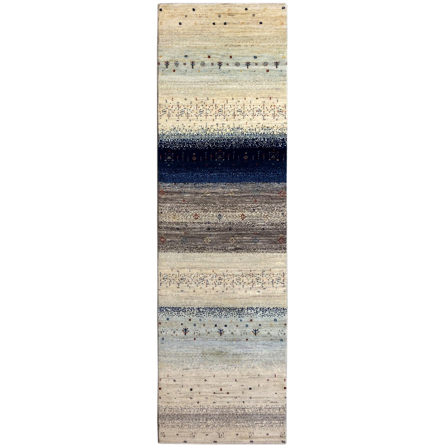 Blauer Gabbeh Teppich Läufer 300x84 cm - German Carpet Shop