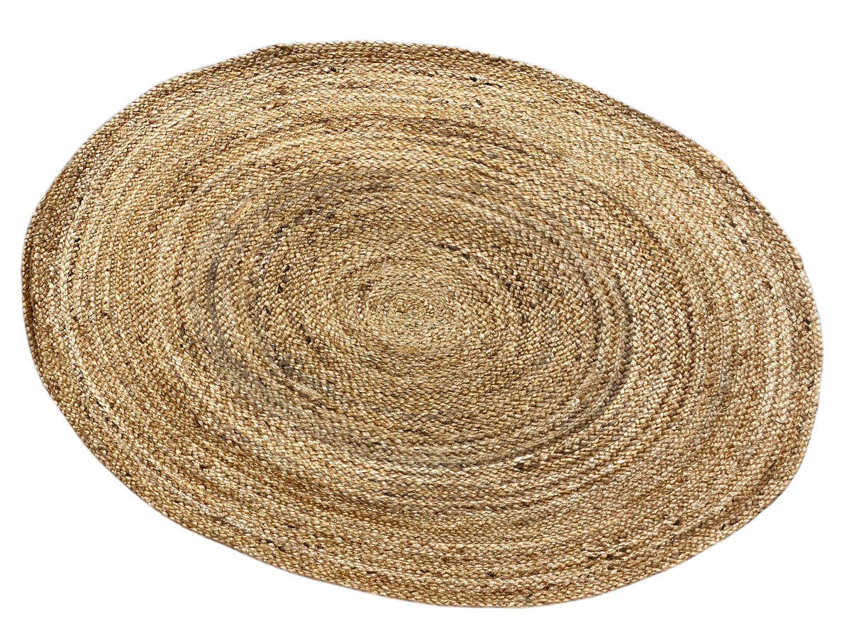 Beiger, runder Jute-Teppich mit gleichmäßigem Spiralring-Muster