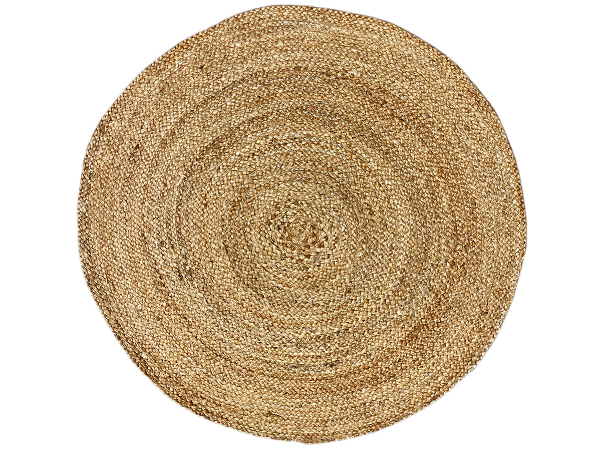 Runder Jute-Teppich, beige-gold, klar erkennbarer Spiralwirbel (80×80 cm)