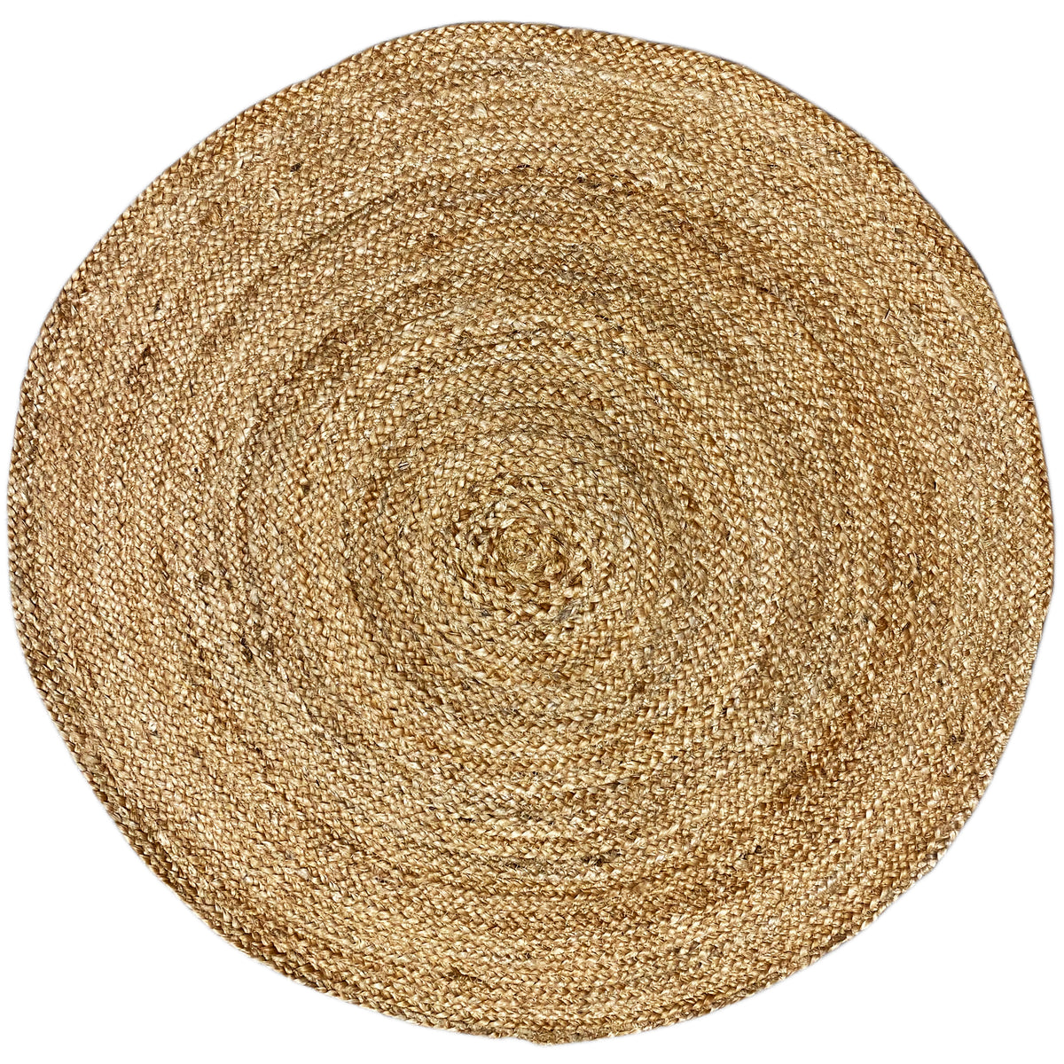 Runder Jute-Teppich, beige-gold mit spiralförmigem Webmuster (80×80 cm)