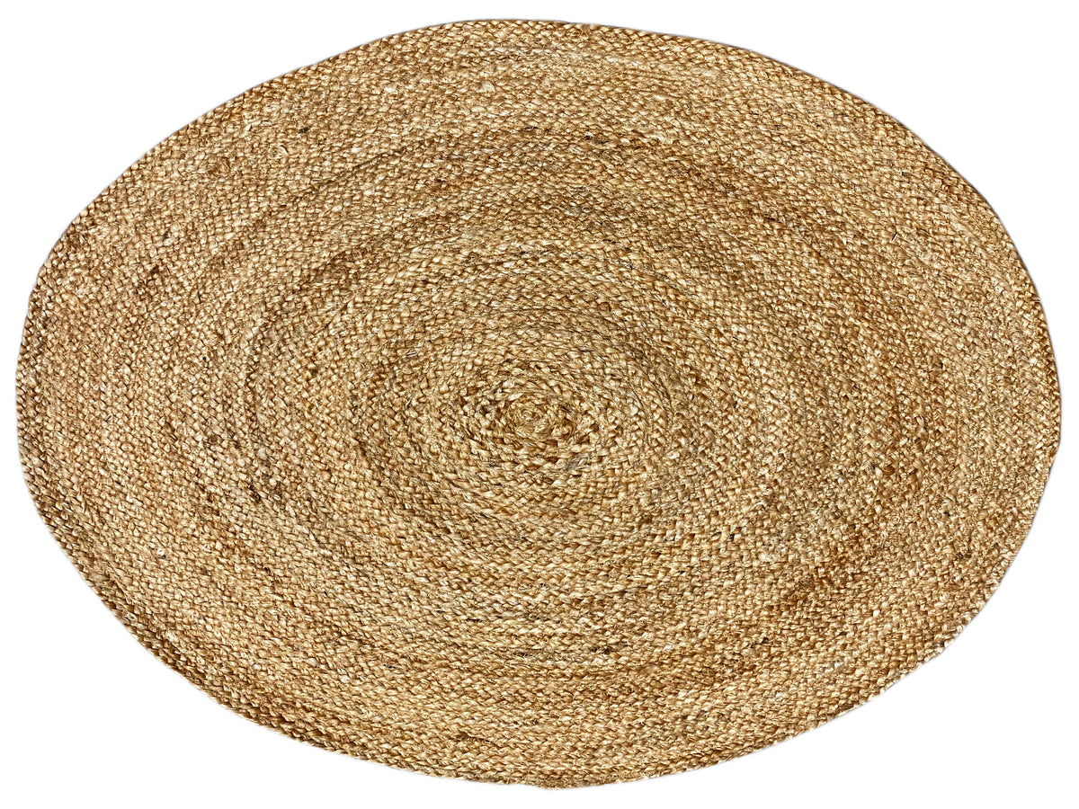 Runder Jute-Teppich mit beigem Webmuster in Spiralen (80×80 cm)