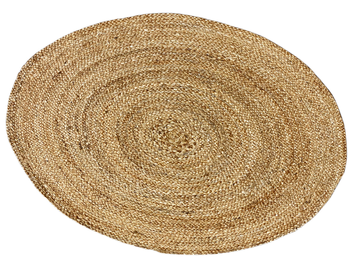 Runder Jute-Teppich mit beigem spiralförmigem Flechtmuster (80×80 cm)