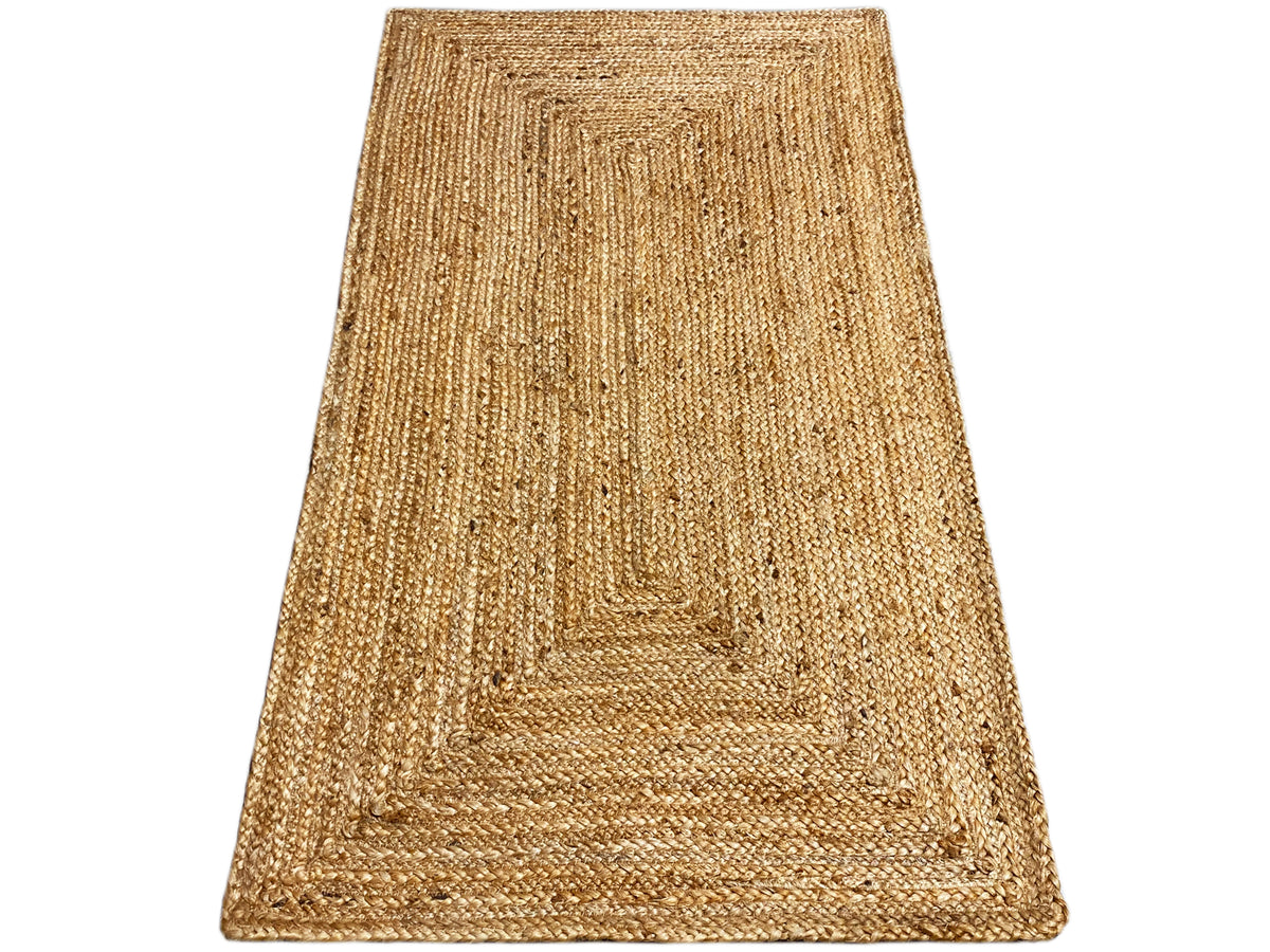 Jute-Teppich rechteckig mit sichtbarer Kante, naturbraunes Webmuster, flach