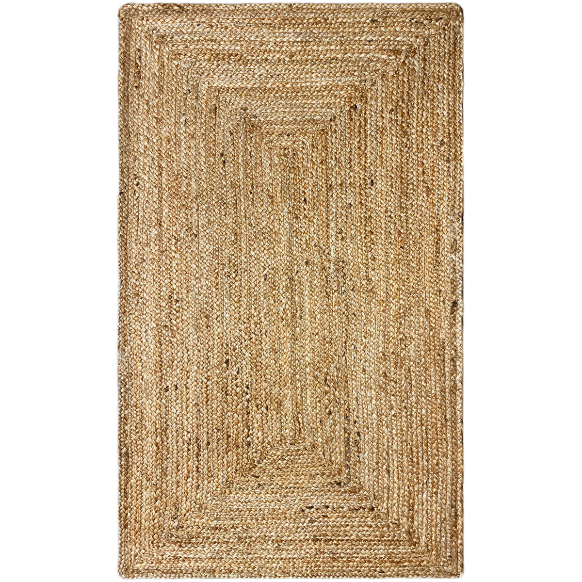 Rechteckiger Jute-Teppich in Naturbraun, gleichmäßiges Webmuster, dichter Flor