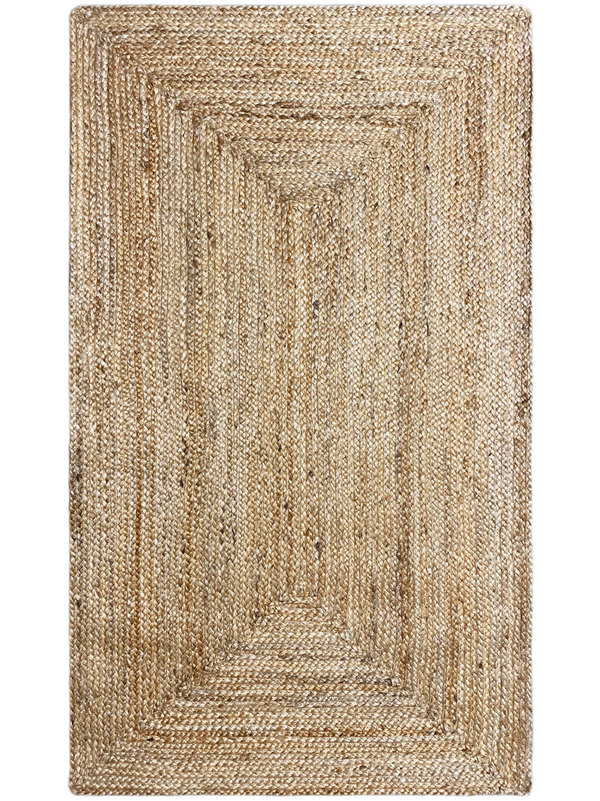 Jute-Teppich im Boho-Stil, 80x150 cm, rechteckig, beiges Flachgewebe mit Rahmenmuster