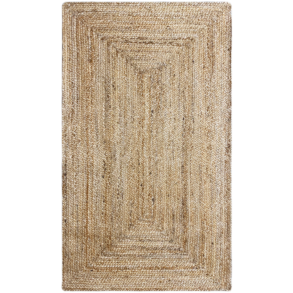 Jute-Teppich im Boho-Stil, 80x150 cm, rechteckig, beiges Flachgewebe mit Linienbordüre