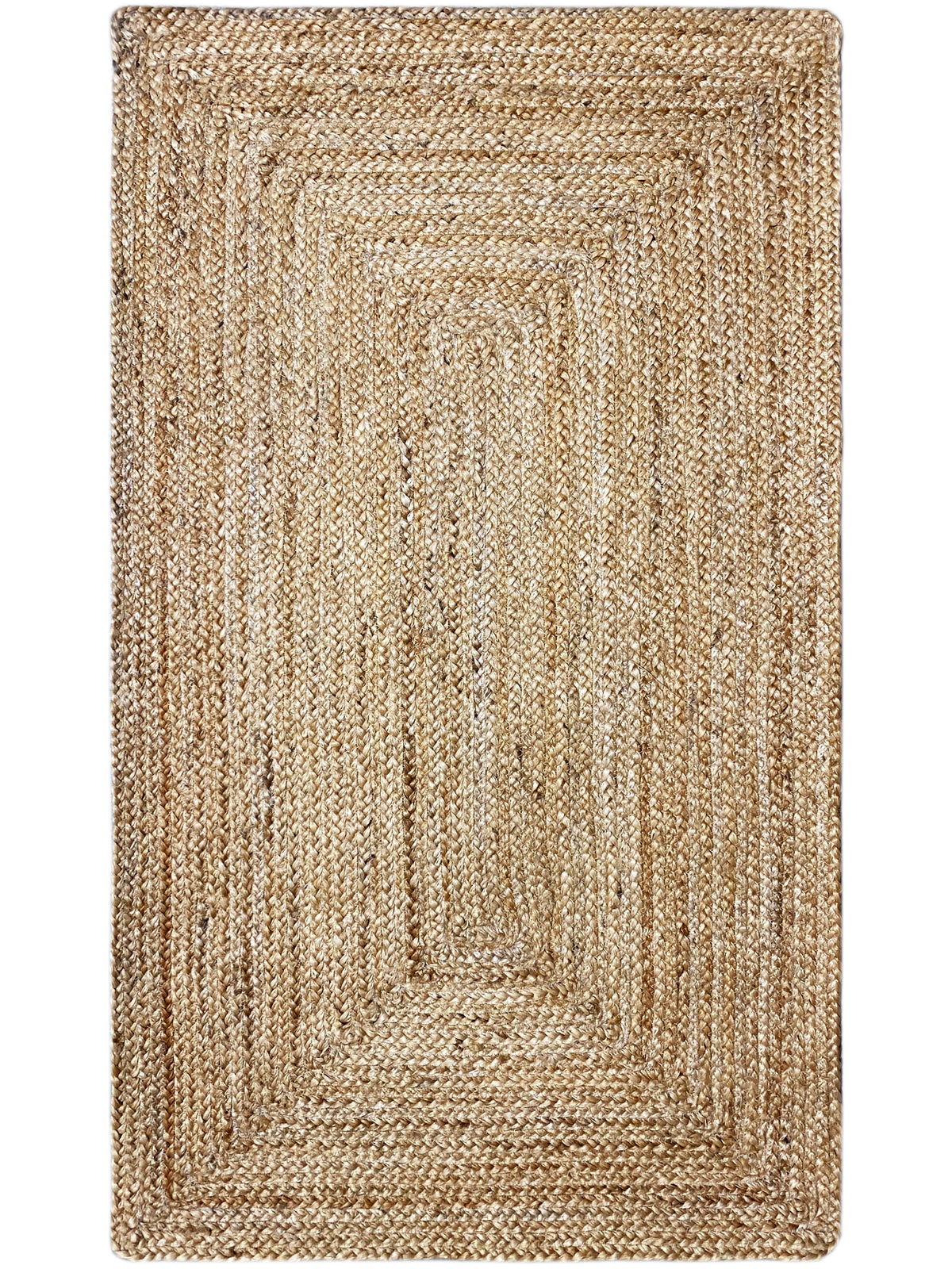 Jute Teppich in Beige, rechteckig, mit geprägtem Ornament-Design, 60x110 cm