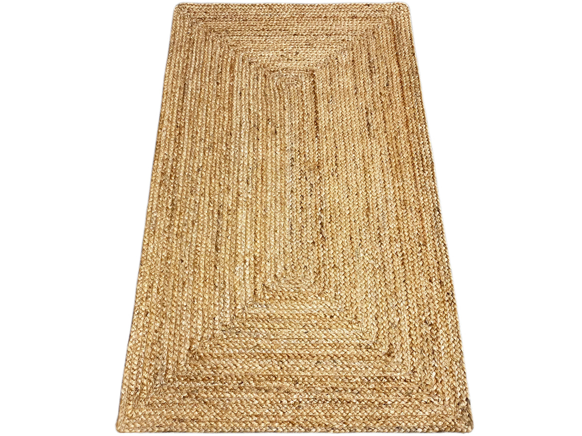 Jute Teppich in Beige, rechteckig, mit dezenter Struktur und Ornamentmuster, 60x110 cm