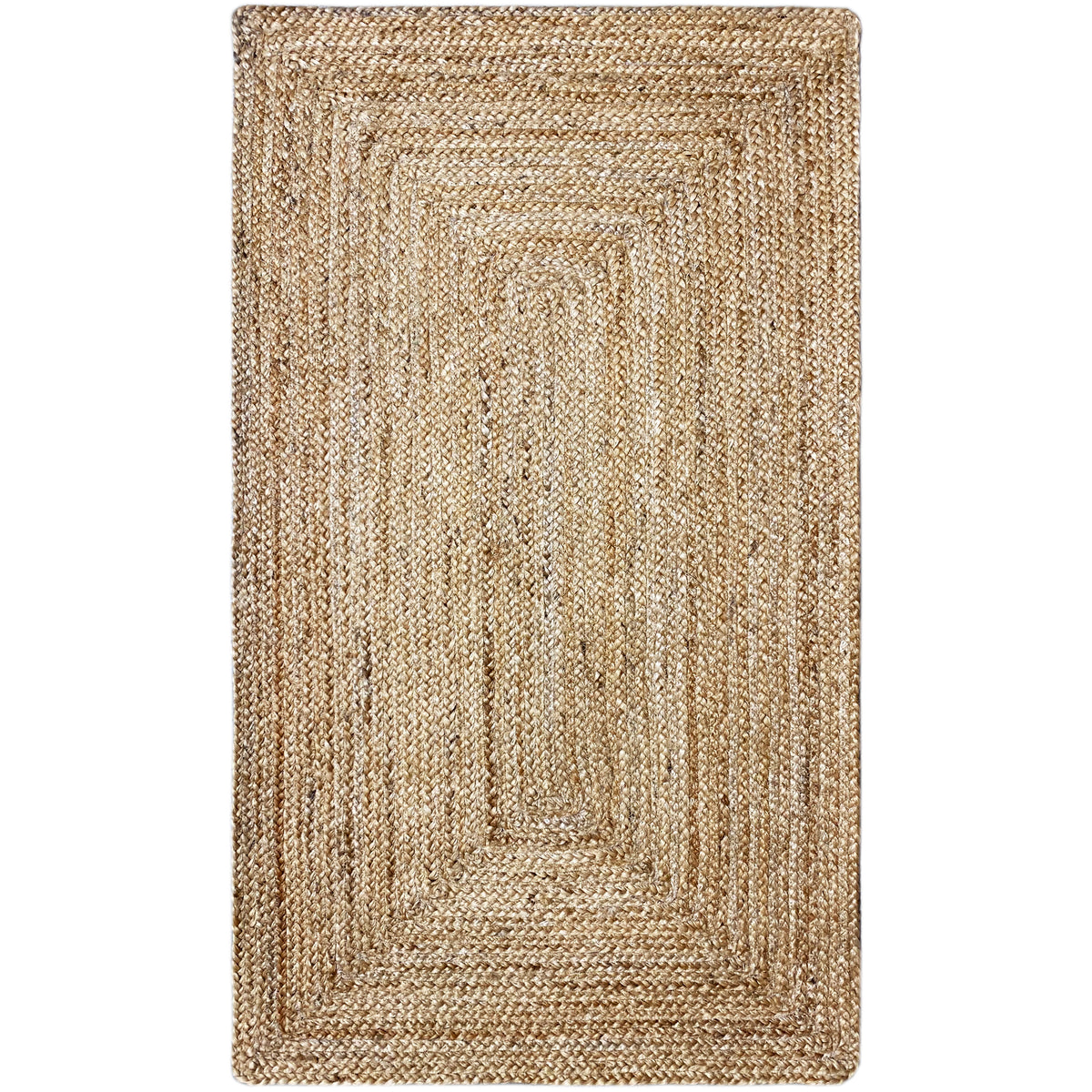 Jute Teppich in Beige, rechteckig, Vorderseite mit Ornamentfeld und Webkante, 60x110 cm