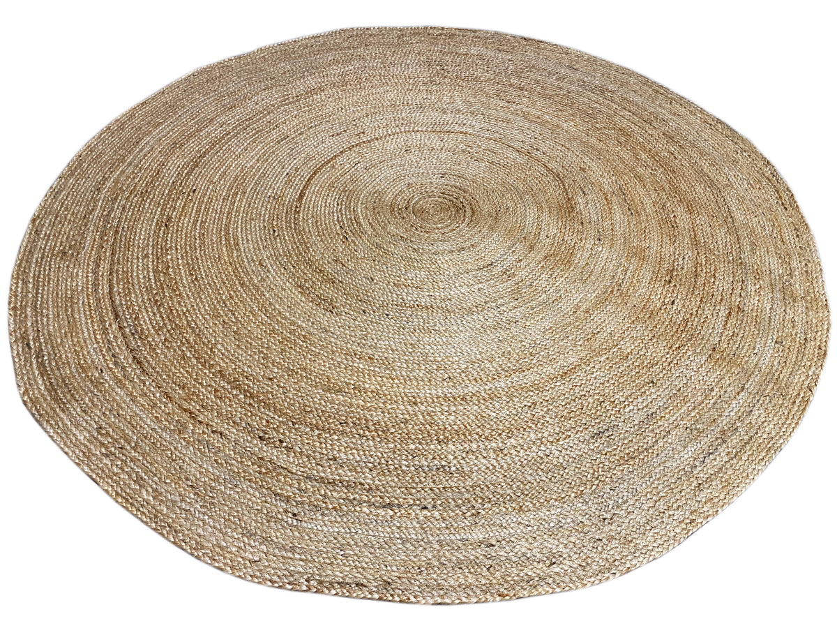 Jute-Teppich rund 170×170 cm, Naturton, Spiralwebung