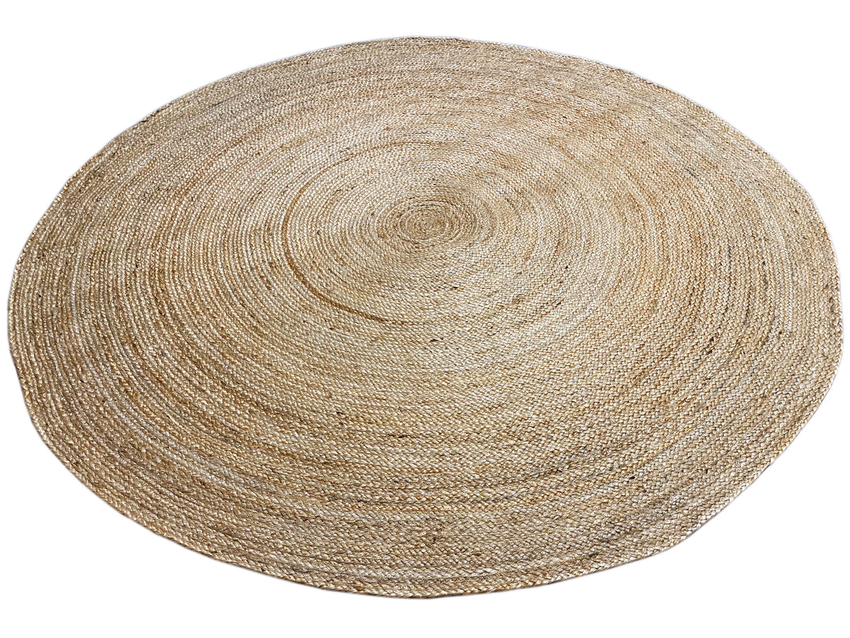 Jute-Teppich rund, naturfarben, flaches Gewebe mit zentraler Spirale