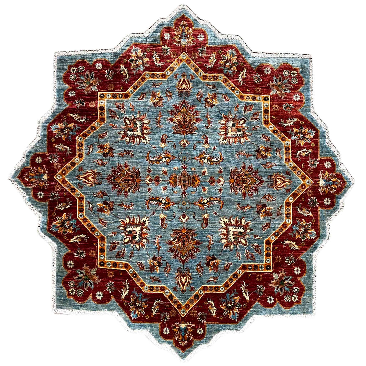 Orientteppich mit blau-rotem Medaillon und mehrfarbiger Bordüre, ca. 202x204 cm