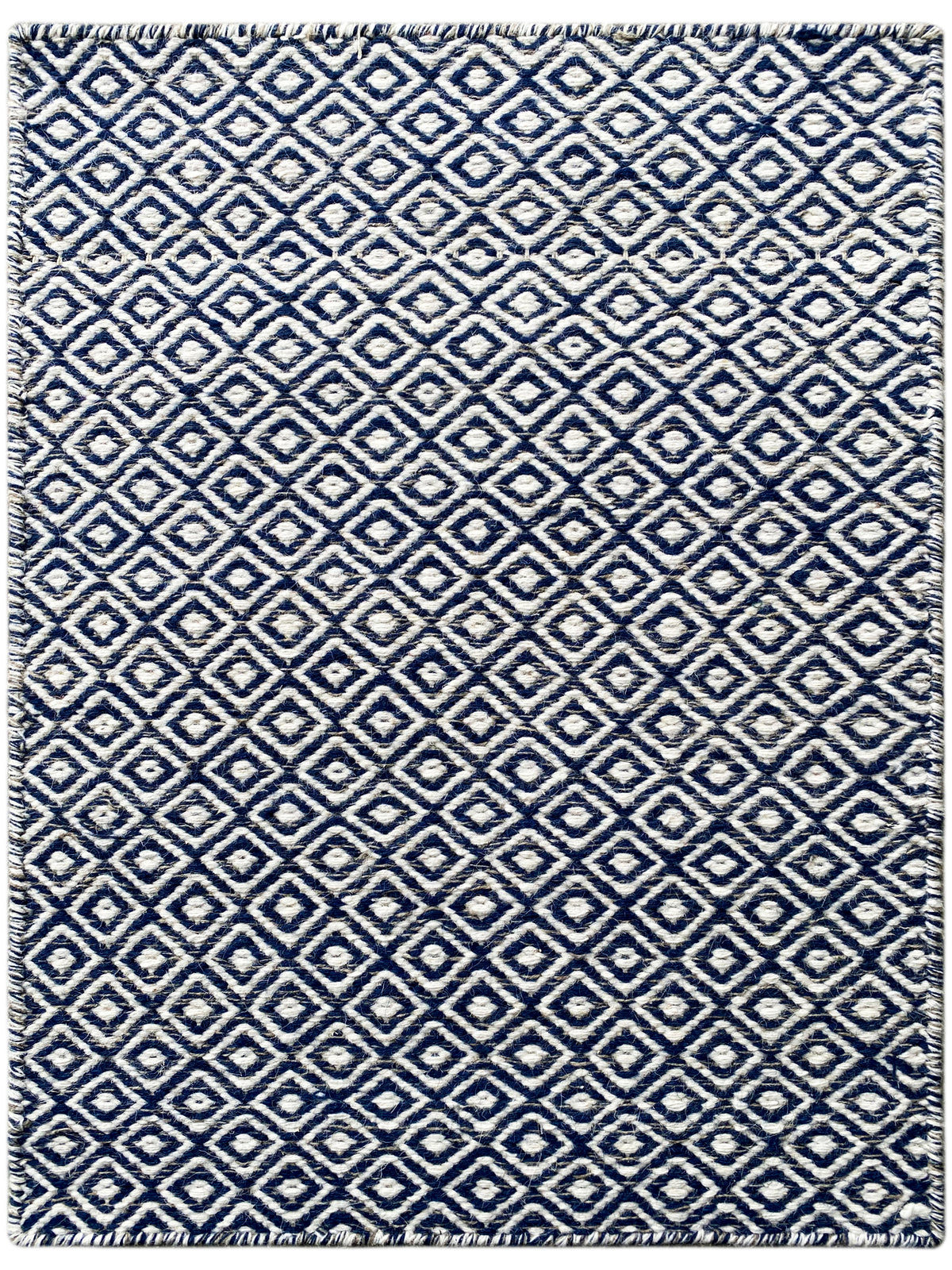 Kelim-Teppich mit Diamantmuster in Blau und Weiß, rechteckig, 60x90 cm