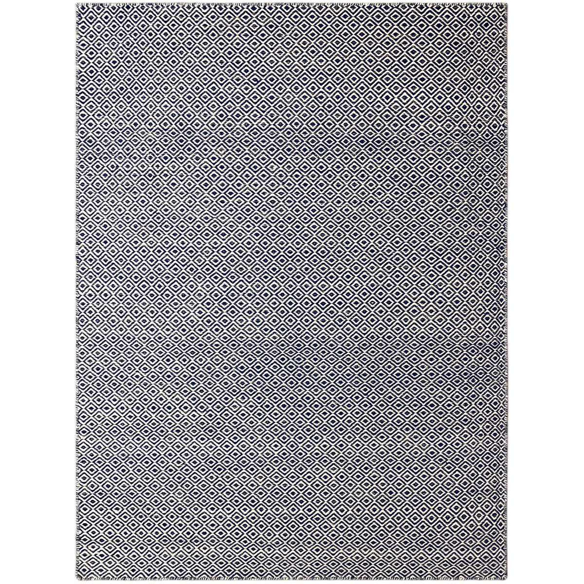 Kelim-Teppich mit gleichmäßigem Rauten-Diamond-Muster, Blau/Weiß, flach gewebt