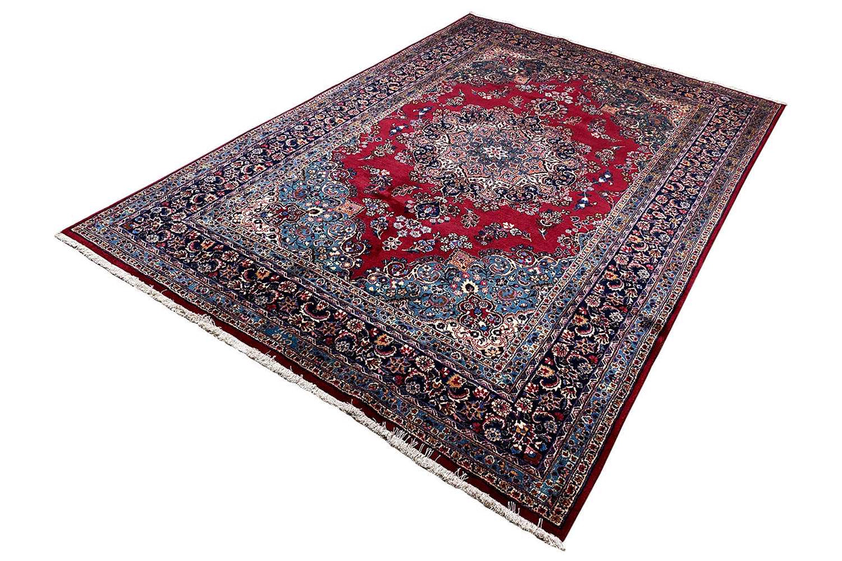 Khorasan-Teppich (296x198 cm) mit sichtbaren Kanten und rot-blauem Ornament