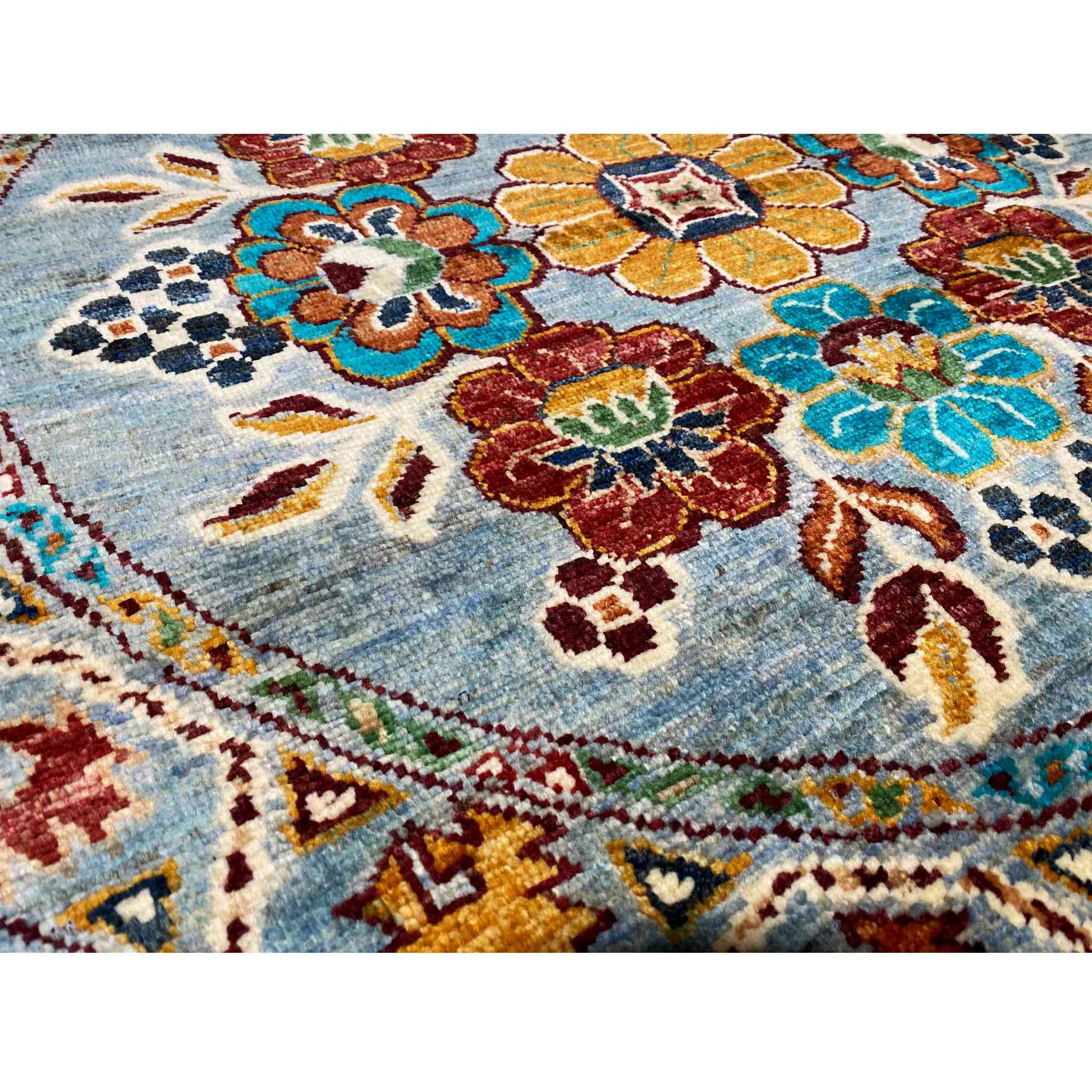 Khorjin-Wollteppich, Blaues Blumenmuster, 108x107 cm - German Carpet Shop