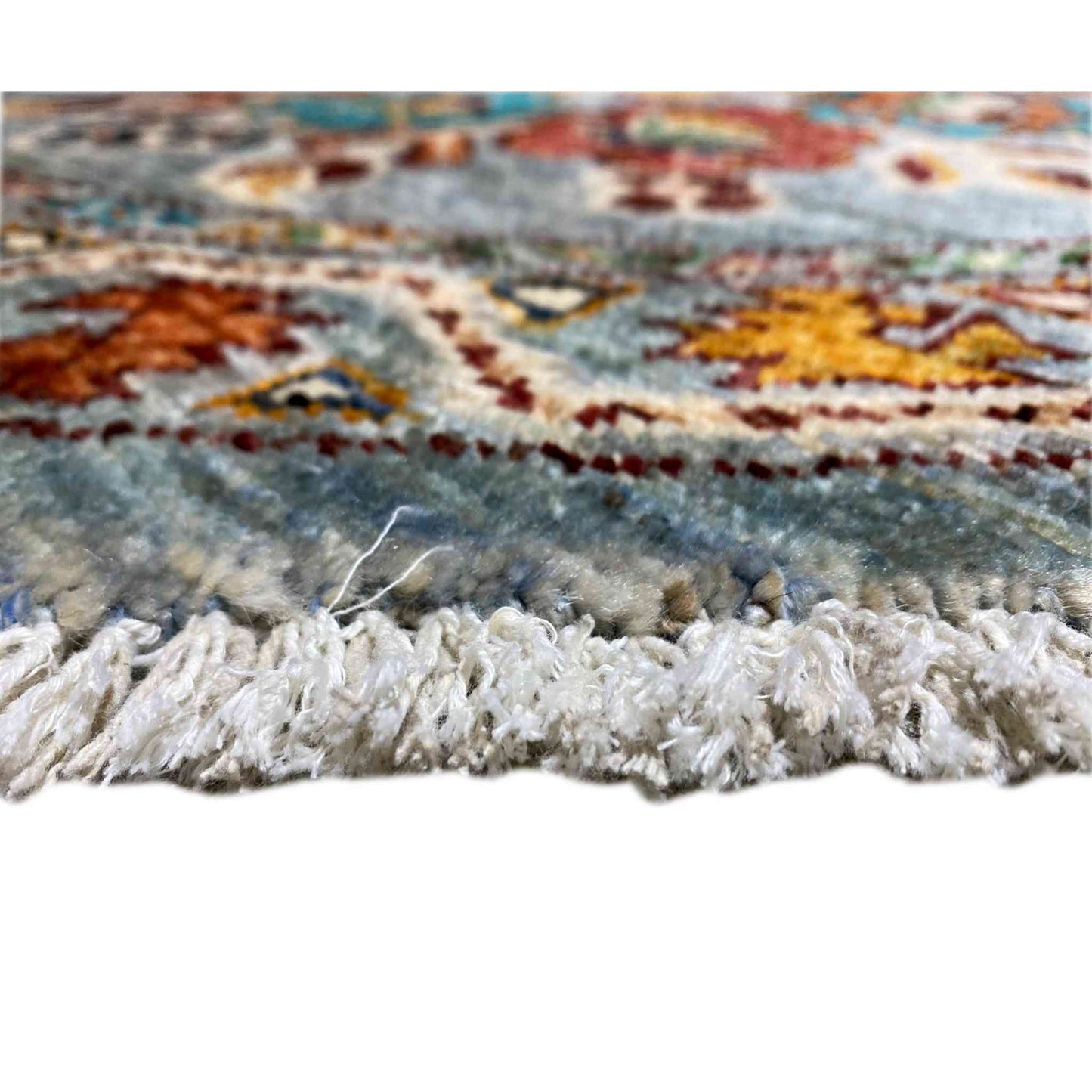 Khorjin-Wollteppich mit Blauem Blumenmuster, 108x106 cm - German Carpet Shop