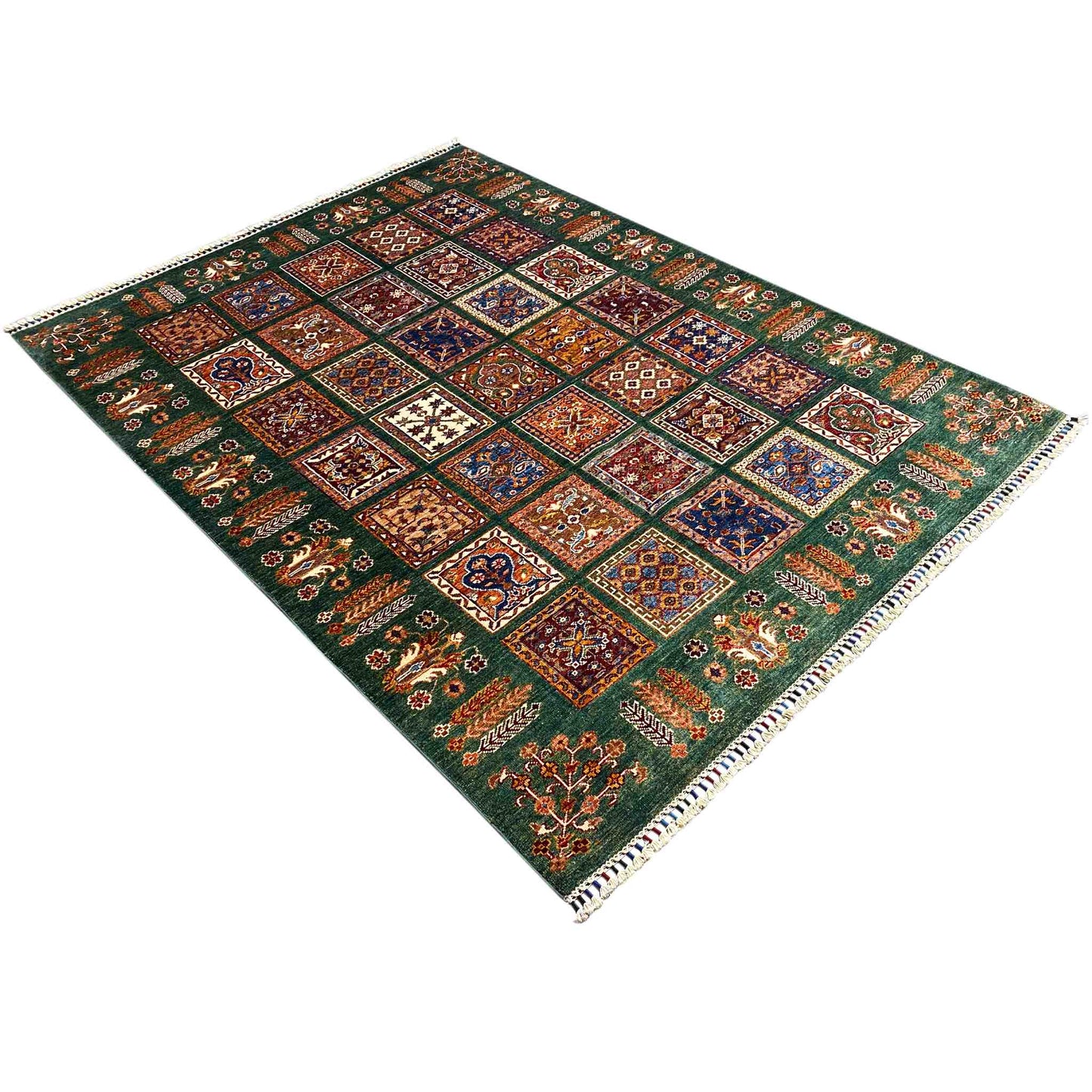 Handgeknüpfter Khorjin Teppich - Grüner Wollteppich, 212x159 cm - German Carpet Shop