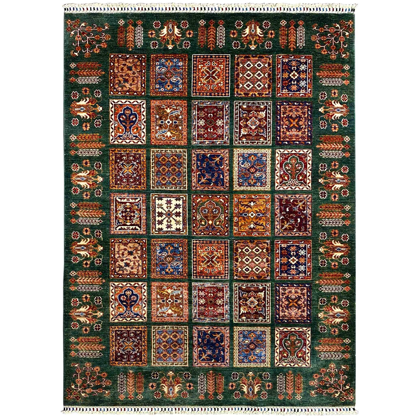 Handgeknüpfter Khorjin Teppich - Grüner Wollteppich, 212x159 cm - German Carpet Shop