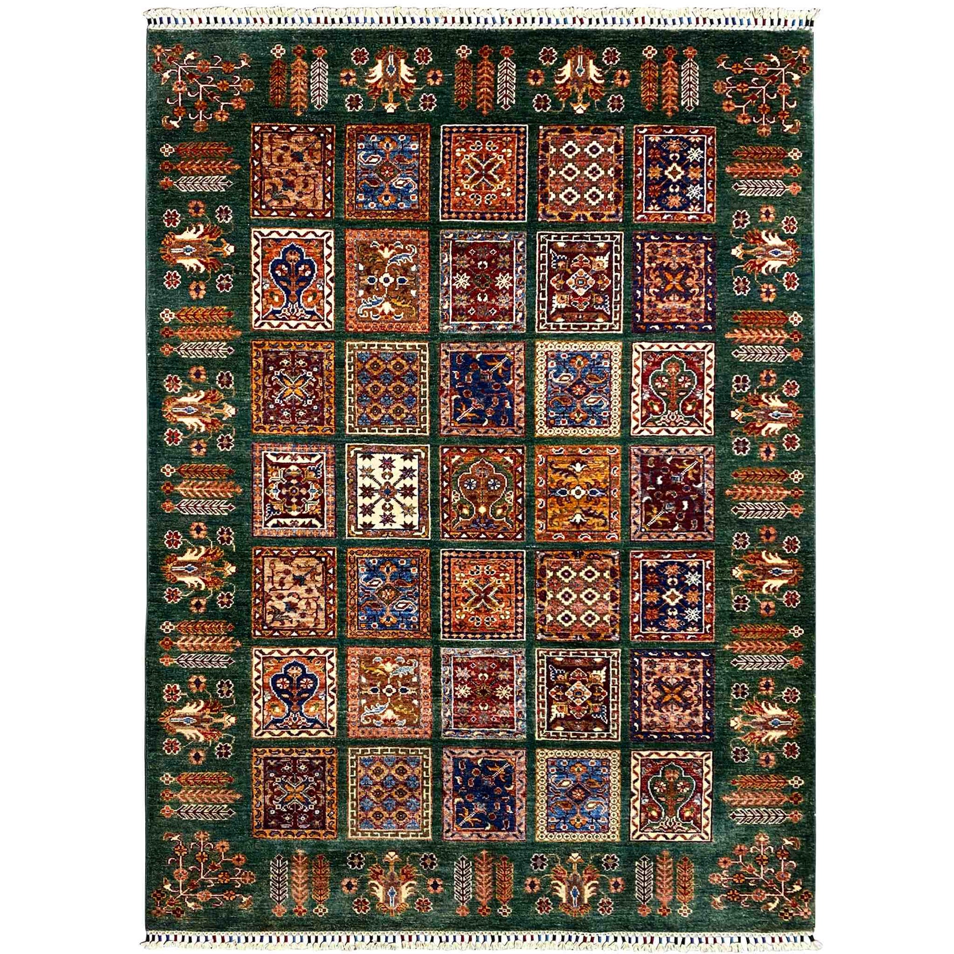 Handgeknüpfter Khorjin Teppich - Grüner Wollteppich, 212x159 cm - German Carpet Shop