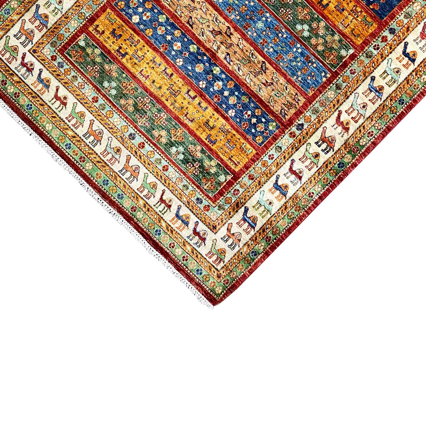 Khorjin-Teppich - Kamelmotiv & Stammesstreifen, 203x153 cm - German Carpet Shop
