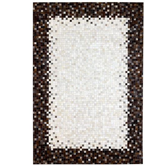 Handgefertigter Kalbslederteppich – Geometrisches Mosaikdesign, 300x203 cm - German Carpet Shop