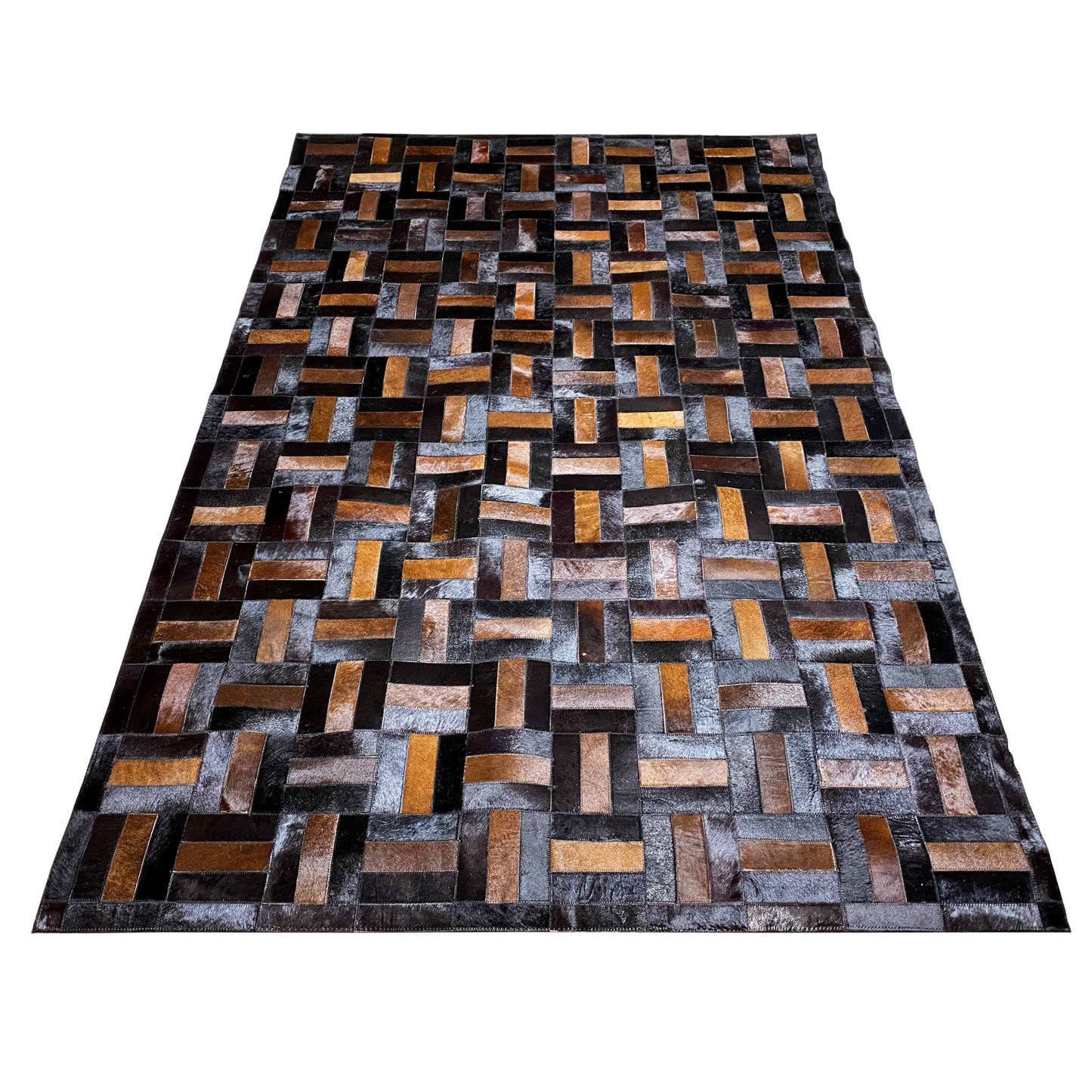 Handgefertigter Kalbsleder-Teppich – 249x160 cm – Modernes Geometrisches Muster - German Carpet Shop