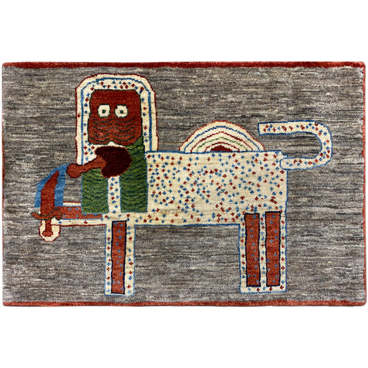 Löwen Gabbeh Teppich 117x79 cm - German Carpet Shop