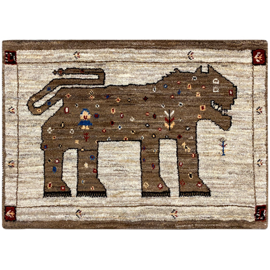 Löwen Gabbeh Teppich 88x62 cm - German Carpet Shop