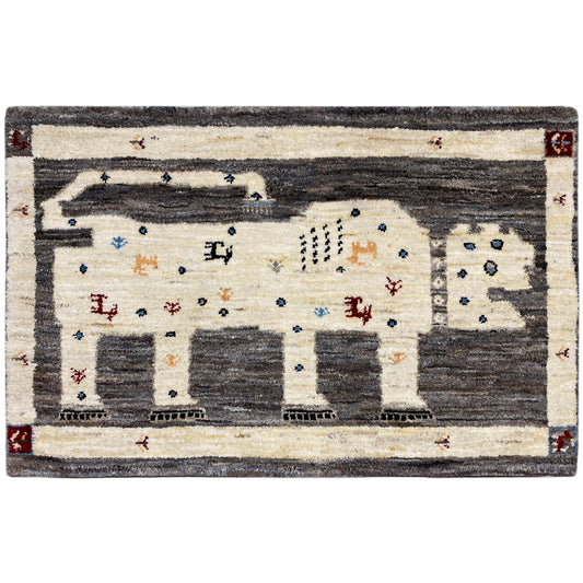 Grauer Löwen Gabbeh Teppich 89x60 cm - German Carpet Shop