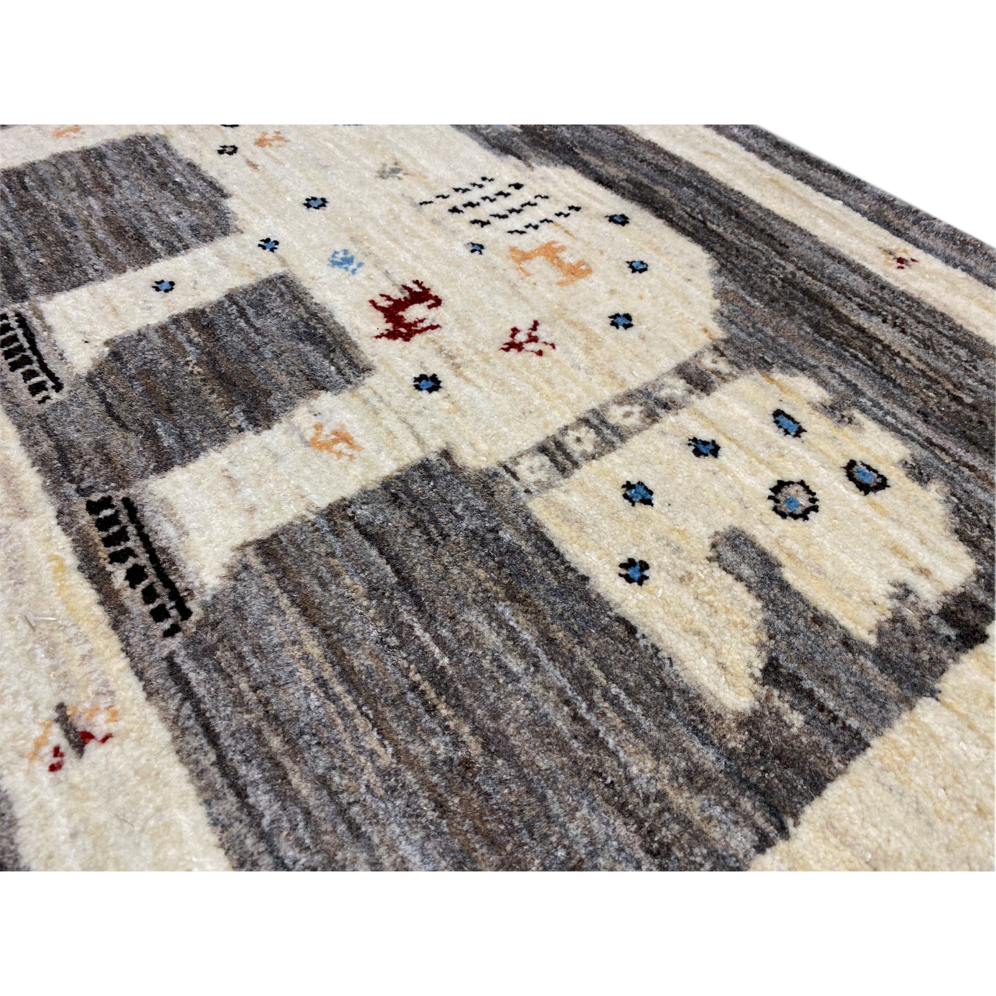 Grauer Löwen Gabbeh Teppich 89x60 cm - German Carpet Shop