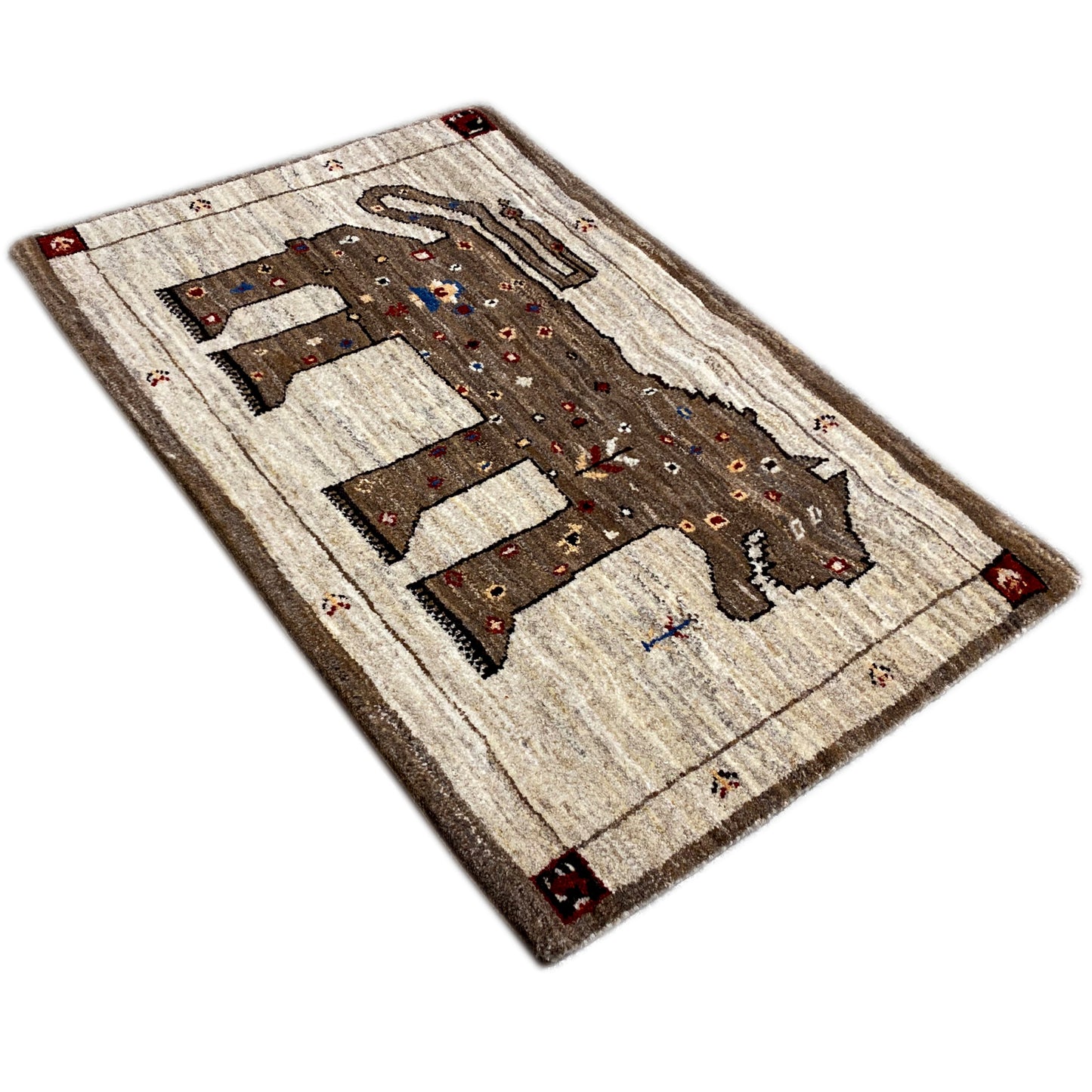 Brauner Gabbeh Teppich Löwe 85x58 cm - German Carpet Shop