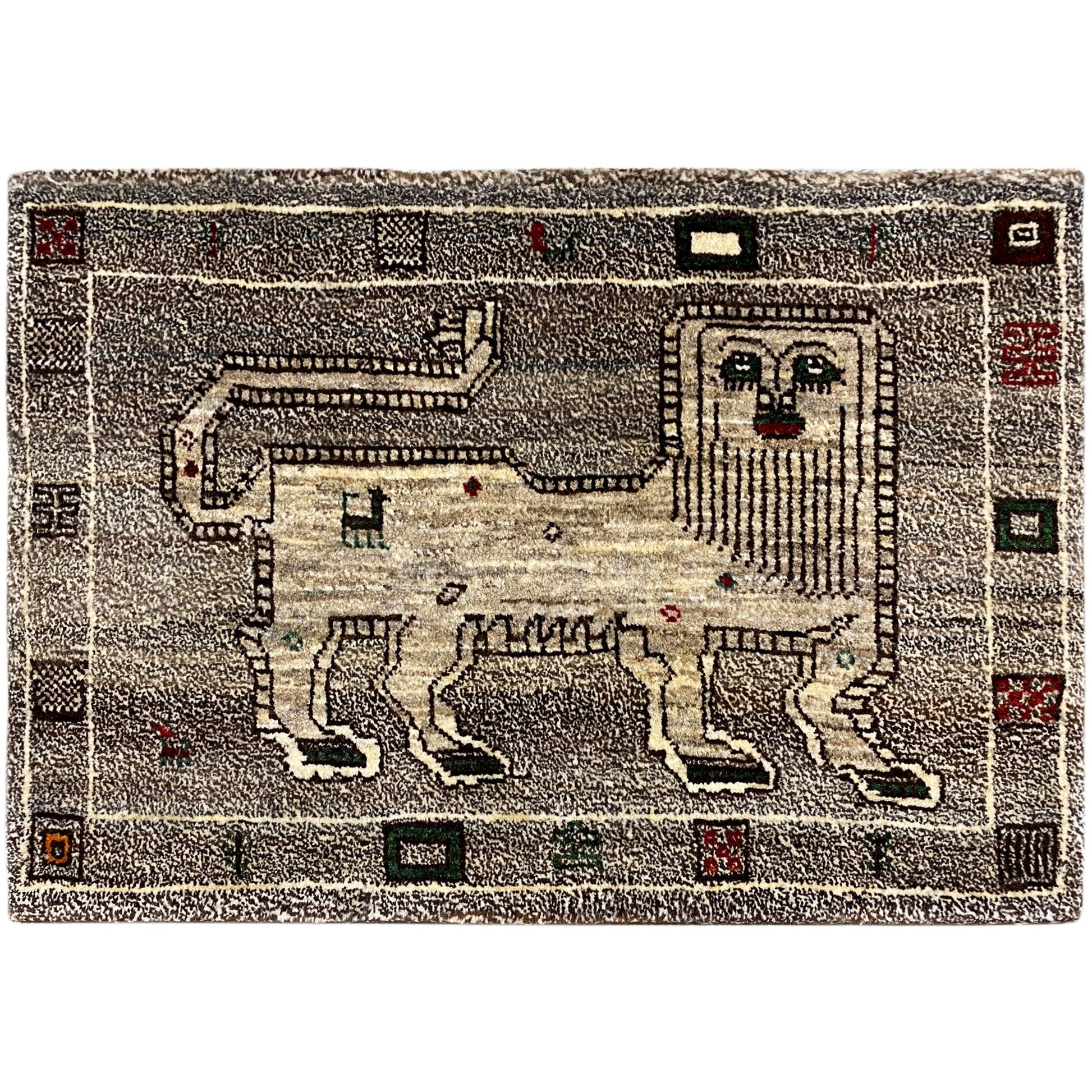 Grauer Löwen Gabbeh Teppich 94x64 cm - German Carpet Shop