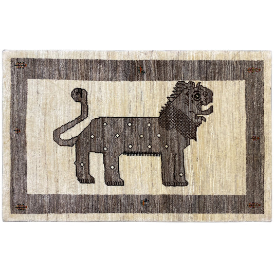 Beiger Gabbeh Teppich Löwe 137x87 cm - German Carpet Shop