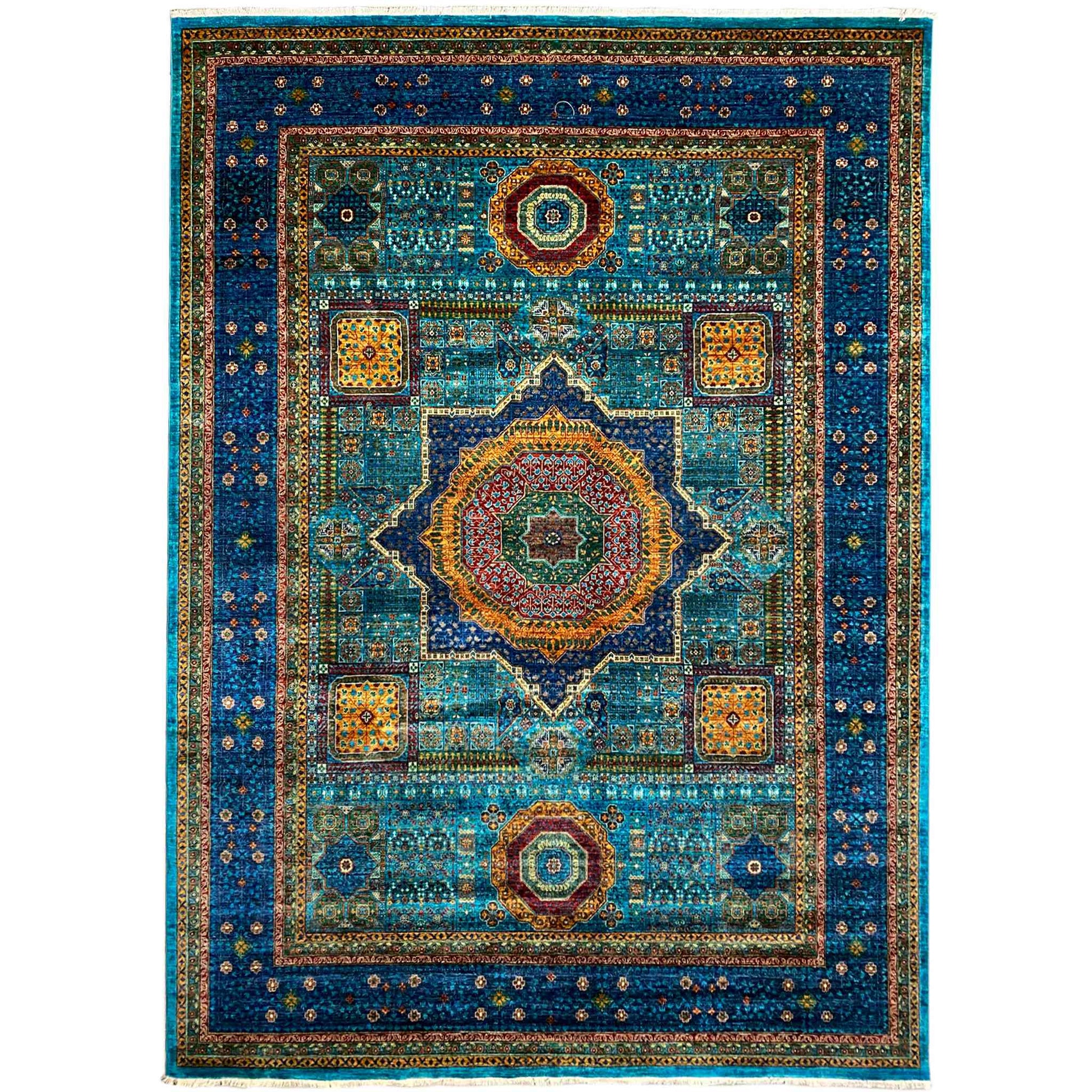 Afghanischer Mamluk Handgeknüpfter Teppich Blau 353x277 cm - German Carpet Shop