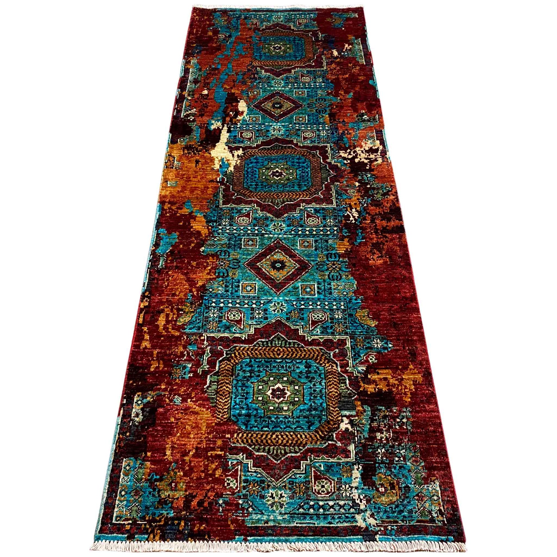 Mamluk Läufer Teppich, Türkis/Mehrfarbig, 252x84 cm - German Carpet Shop
