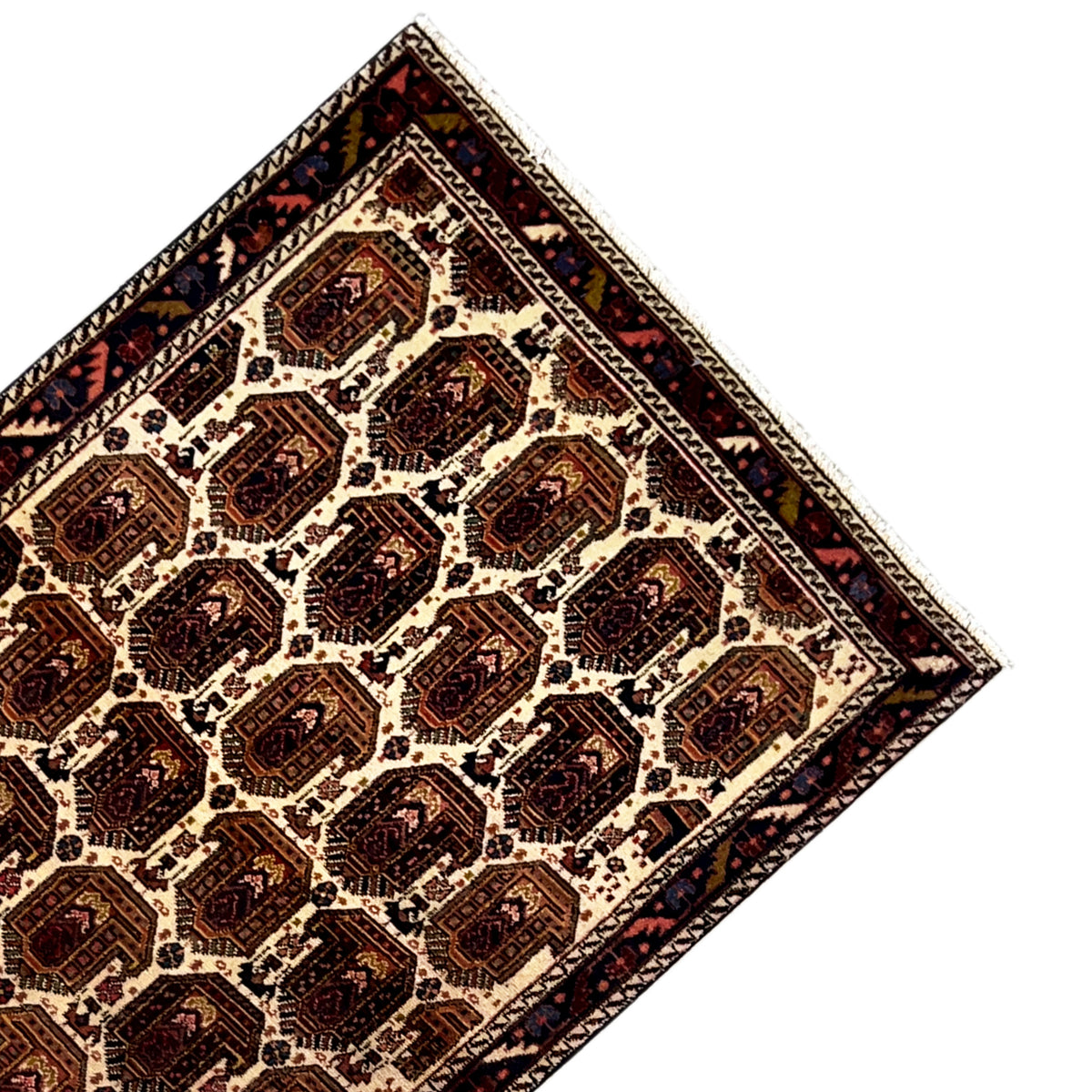Shahre Babak Teppich (154x105 cm), quadratisches Muster mit dunklen Medaillons und Rahmen