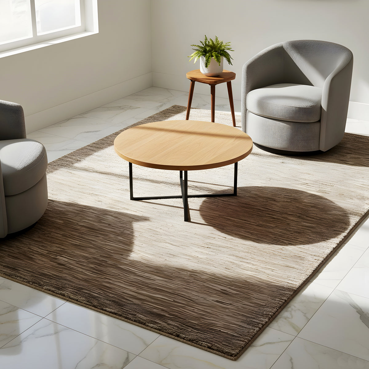 Gabbeh-Teppich braun-beige meliert auf hellem Boden, rechteckig