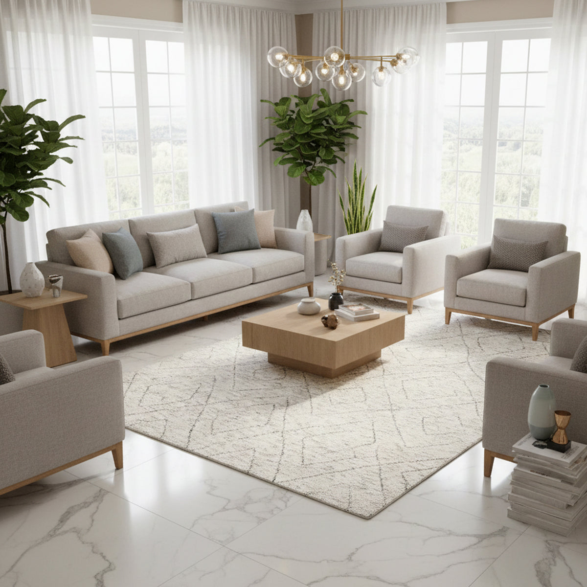 Berber Teppich mit geometrischem Linienmuster in hellbeige und grau, in Wohnraum-Optik