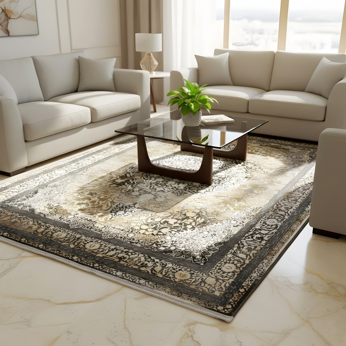 Rauchgold Teppich 170x240 cm, rechteckig, gemustert in Gold, Grau und Dunkelgrau