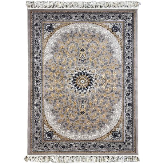 Gewebter Teppich Polypropylen klassisch Grau/Beige für Wohnzimmer.