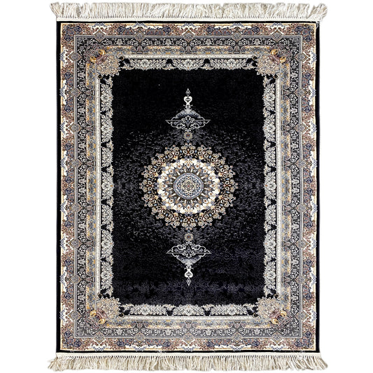 Woven Teppich aus Polypropylen mit orientalischem Mihrab-Muster in Schwarz und Creme